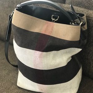 Medium Susanna Jute/Cotton Mega Check Bucket Bag